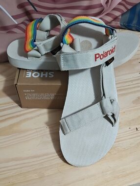 Polaroid Teva White Sandals with Rainbow Straps